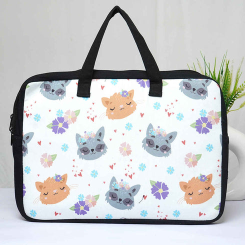 Cats Faces Printed Canvas Laptop Bag - 15.6 inch